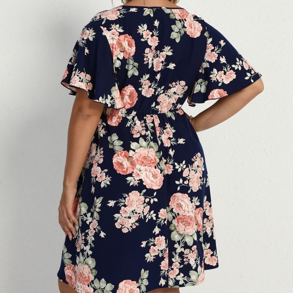 PLUS Boho Navy Blue Butterfly Sleeve Mini Dress Cottagecore - Picture 6 of 8